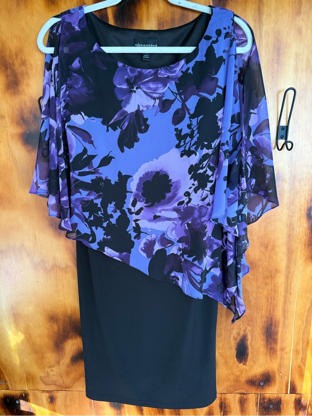connected apparel Black Dress with Purple Floral Overlay